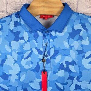 Redvanly Fleurs Polo Mens Marine Blue Abstract Floral Golf Shirt Size XL